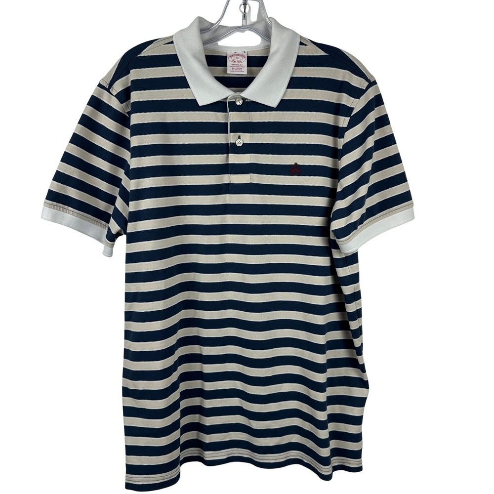 Brooks Brothers Navy Beige White Striped Polo Men’s XL